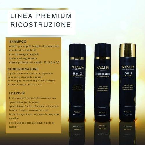 Shampoo Ricostruttivo + Balsamo + Leave-in Anti-Fizz (Linea di ricostruzione capillare).